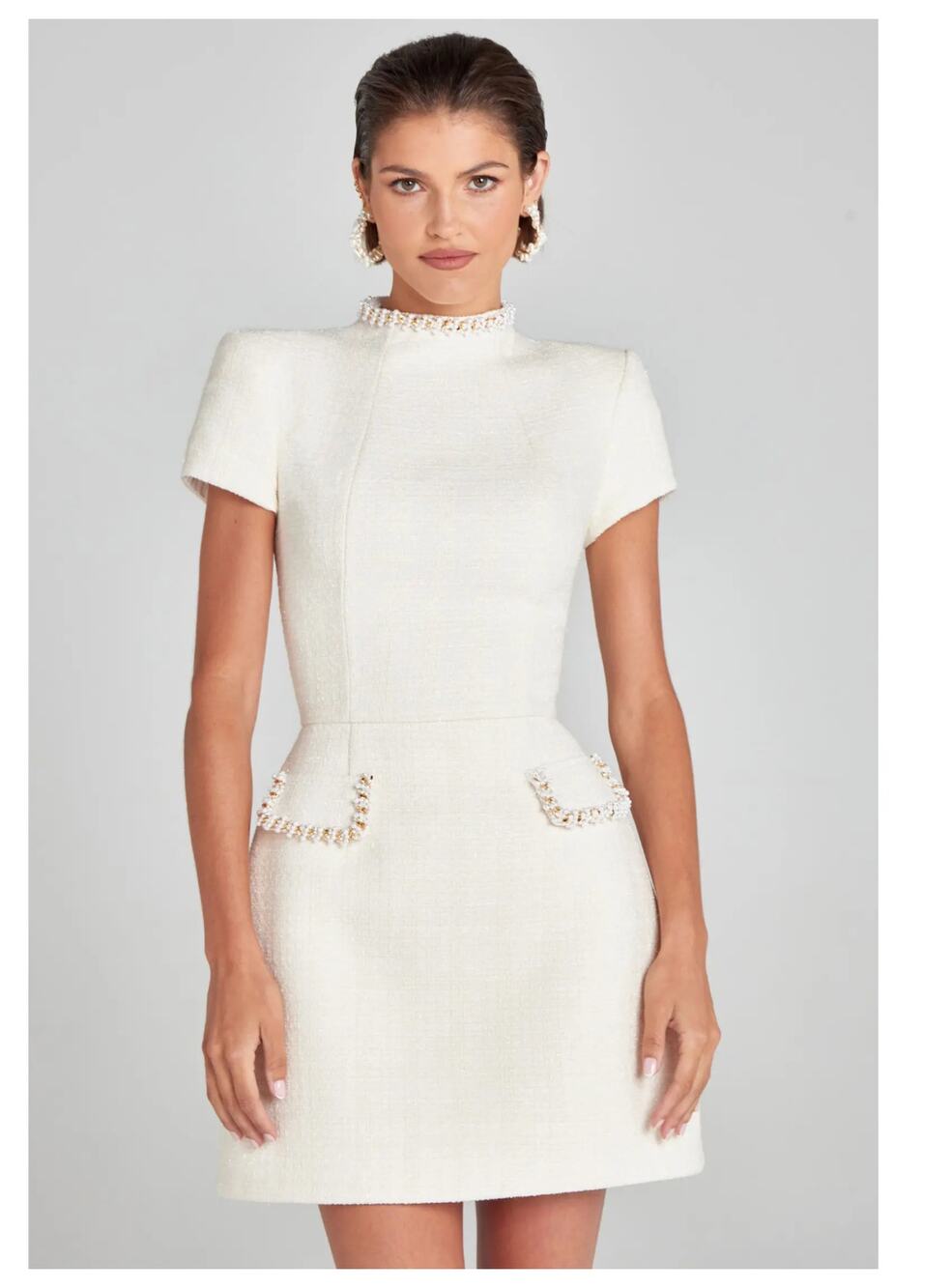NEW NADINE MERABI Simone Embellished Trim Shimmer Tweed Minidress Size US/10